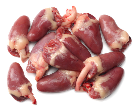 Raw chicken heart isolated on white backgroundの写真素材