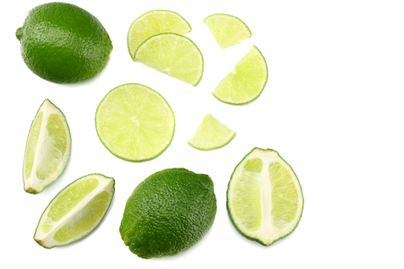 sliced lime isolated on white background top viewの写真素材