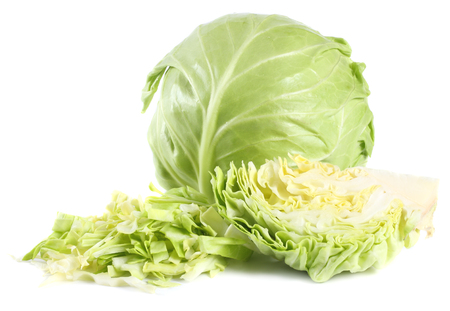 green cabbage isolated on white background. healthy foodの写真素材