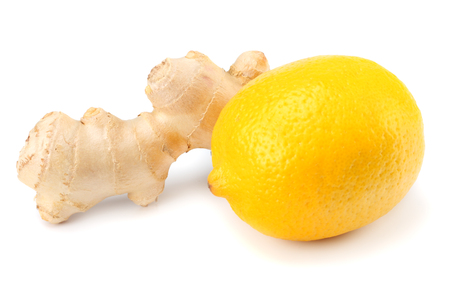 healthy background. ginger with lemon isolated on white background close upの写真素材