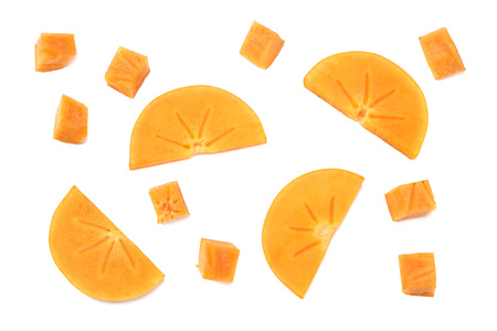 fresh ripe persimmon slices isolated on white background. top viewの写真素材