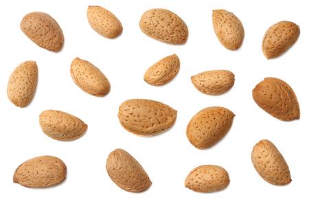 almonds isolated on white background top viewの写真素材