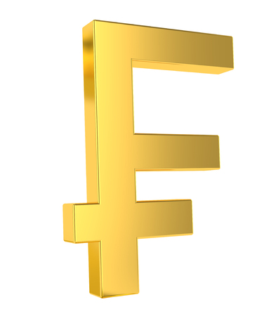 CHF sign. 3d golden Swiss Franc symbol isolated on white background. 3d renderingの写真素材