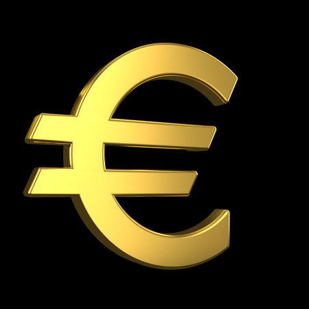 Euro sign. 3d golden euro symbol on black background. 3d renderingの写真素材