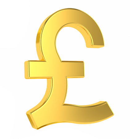 GBP sign. 3d golden british pound symbol isolated on white background. 3d renderingの写真素材