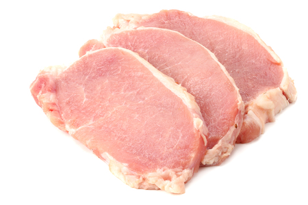Raw pork meat isolated on white backgroundの写真素材
