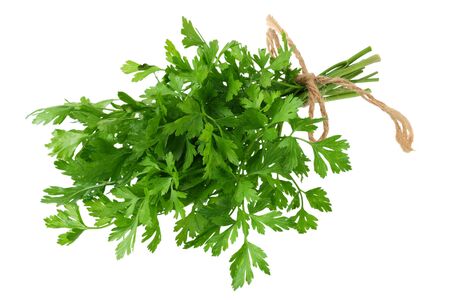 green fresh parsley isolated on white background. parsley bunchの写真素材