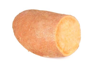 sliced sweet potatoes isolated on white backgroundの写真素材