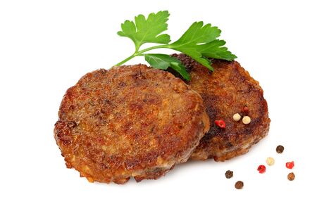 grilled burger meat with spices isolated on white backgroundの写真素材
