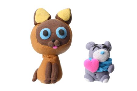 plasticine cat isolated on white background. modelling clayの写真素材