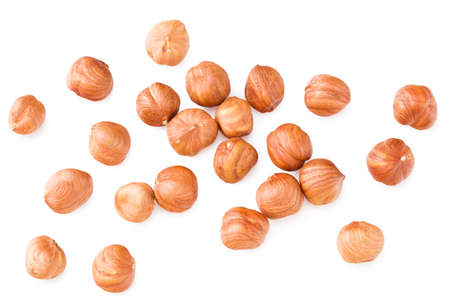hazelnuts isolated on white background. top viewの写真素材