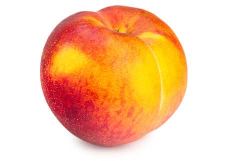 single peach fruit isolated on white backgroundの写真素材