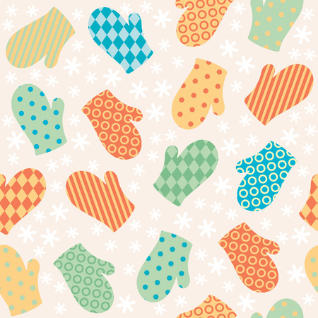 Winter mittens. Christmas and New Year seamless patternのイラスト素材
