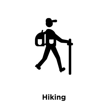 Hiking icon vector isolated on white background, logo concept of Hiking sign on transparent background, filled black symbolのイラスト素材