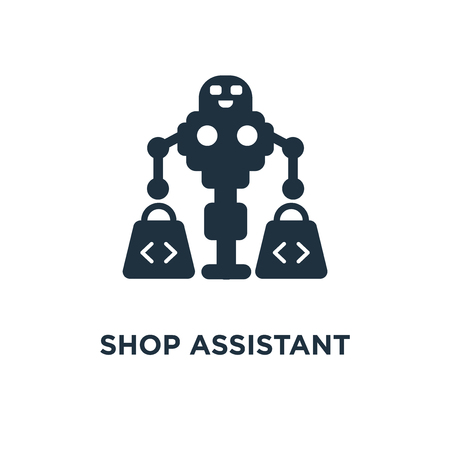 Shop assistant icon. Black filled vector illustration. Shop assistant symbol on white background. Can be used in web and mobile.のイラスト素材