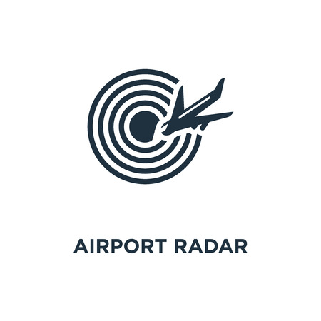 Airport Radar icon. Black filled vector illustration. Airport Radar symbol on white background. Can be used in web and mobile.のイラスト素材