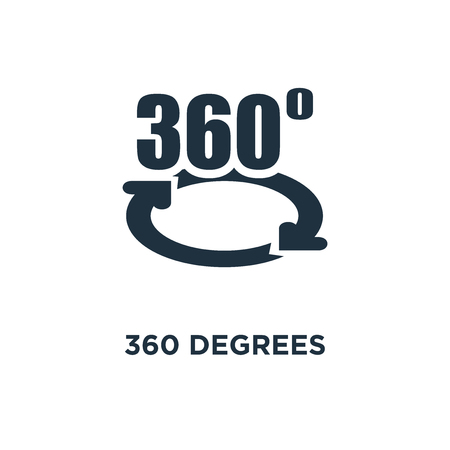 360 degrees icon. Black filled vector illustration. 360 degrees symbol on white background. Can be used in web and mobile.のイラスト素材