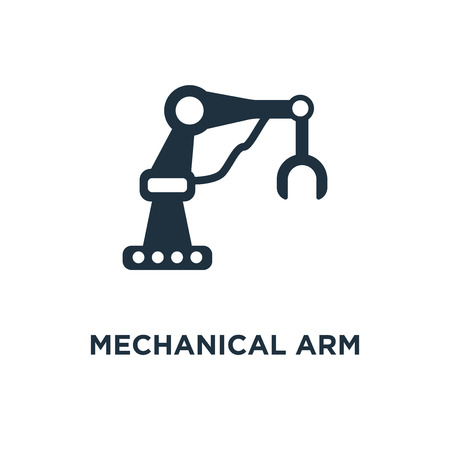 Mechanical arm icon. Black filled vector illustration. Mechanical arm symbol on white background. Can be used in web and mobile.のイラスト素材