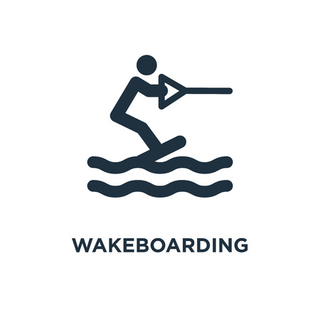 Wakeboarding icon. Black filled vector illustration. Wakeboarding symbol on white background. Can be used in web and mobile.のイラスト素材