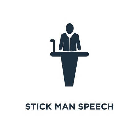 Stick Man Speech icon. Black filled vector illustration. Stick Man Speech symbol on white background. Can be used in web and mobile.のイラスト素材