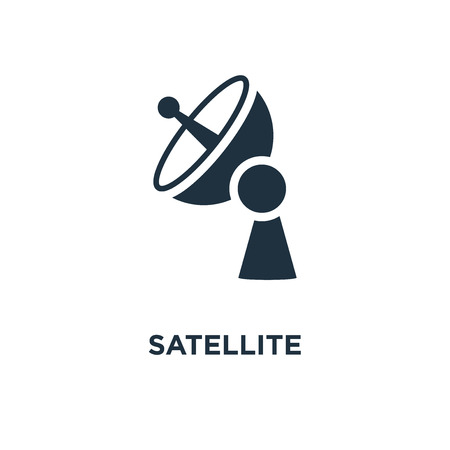 Satellite icon. Black filled vector illustration. Satellite symbol on white background. Can be used in web and mobile.のイラスト素材