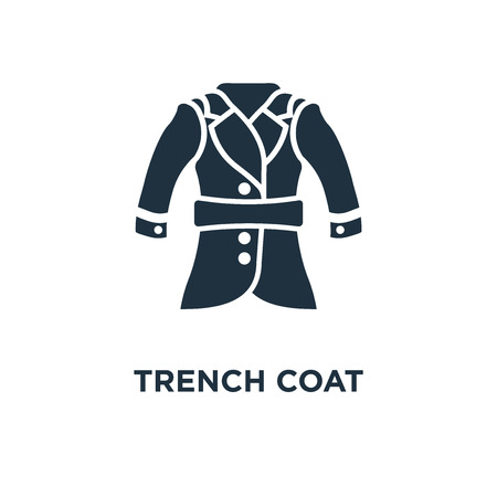 Trench Coat icon. Black filled vector illustration. Trench Coat symbol on white background. Can be used in web and mobile.のイラスト素材