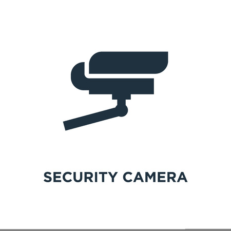 Security camera icon. Black filled vector illustration. Security camera symbol on white background. Can be used in web and mobile.のイラスト素材