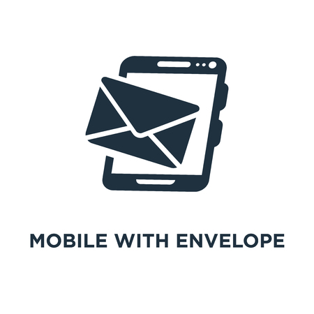 Mobile with Envelope icon. Black filled vector illustration. Mobile with Envelope symbol on white background. Can be used in web and mobile.のイラスト素材