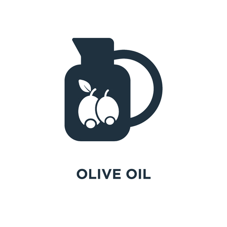 Olive oil icon. Black filled vector illustration. Olive oil symbol on white background. Can be used in web and mobile.のイラスト素材