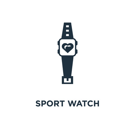 Sport Watch icon. Black filled vector illustration. Sport Watch symbol on white background. Can be used in web and mobile.のイラスト素材