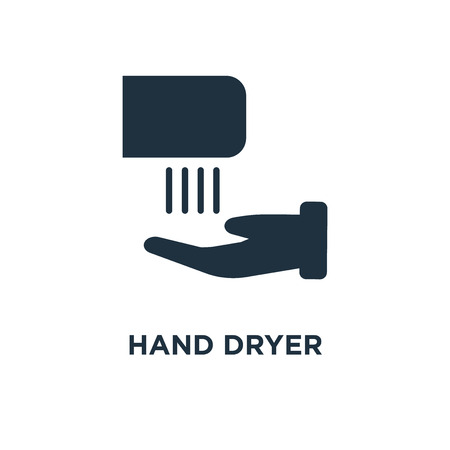 Hand dryer icon. Black filled vector illustration. Hand dryer symbol on white background. Can be used in web and mobile.