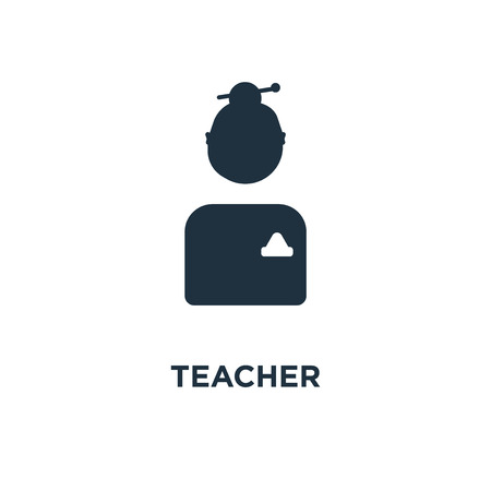 Teacher icon. Black filled vector illustration. Teacher symbol on white background. Can be used in web and mobile.のイラスト素材