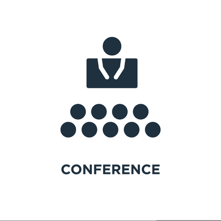 Conference icon. Black filled vector illustration. Conference symbol on white background. Can be used in web and mobile.のイラスト素材