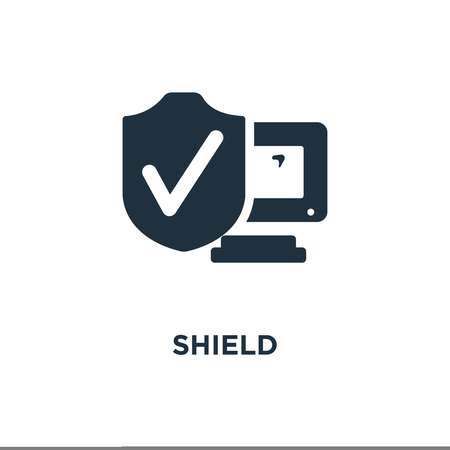 Shield icon. Black filled vector illustration. Shield symbol on white background. Can be used in web and mobile.のイラスト素材