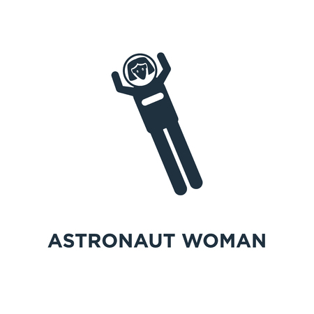 Astronaut Woman icon. Black filled vector illustration. Astronaut Woman symbol on white background. Can be used in web and mobile.のイラスト素材