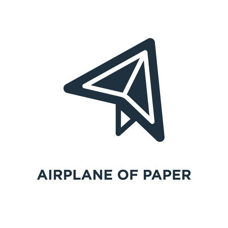 Airplane of paper sheet icon. Black filled vector illustration. Airplane of paper sheet symbol on white background. Can be used in web and mobile.のイラスト素材