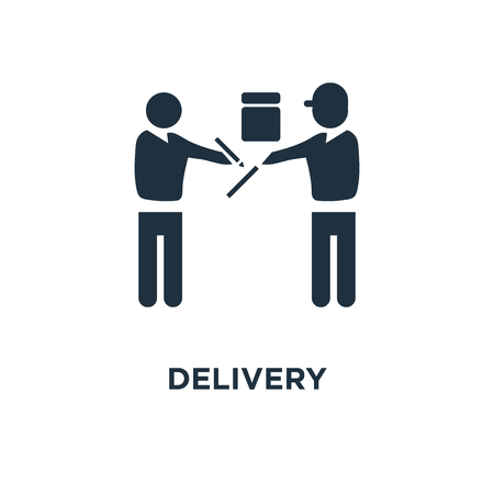 Delivery icon. Black filled vector illustration. Delivery symbol on white background. Can be used in web and mobile.のイラスト素材
