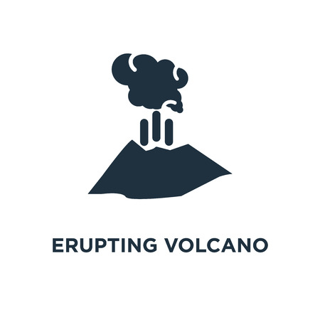 Erupting Volcano icon. Black filled vector illustration. Erupting Volcano symbol on white background. Can be used in web and mobile.のイラスト素材