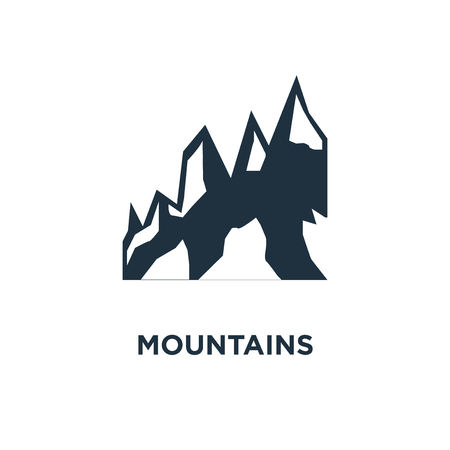 Mountains icon. Black filled vector illustration. Mountains symbol on white background. Can be used in web and mobile.のイラスト素材