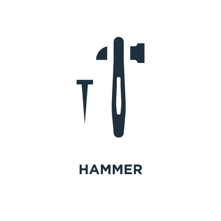 Hammer icon. Black filled vector illustration. Hammer symbol on white background. Can be used in web and mobile.のイラスト素材