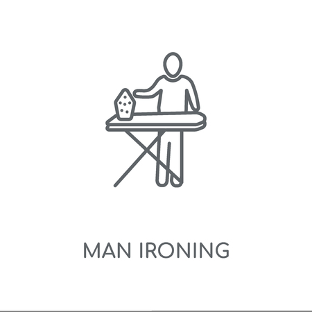 Man Ironing linear icon. Man Ironing concept stroke symbol design. Thin graphic elements vector illustration, outline pattern on a white background, eps 10.のイラスト素材