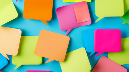 Colorful Speech Bubble Sticky Notes Vibrantly Decorate a Surfaceの素材