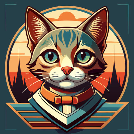 Vector illustration of a cat with a bow tie and a collar.