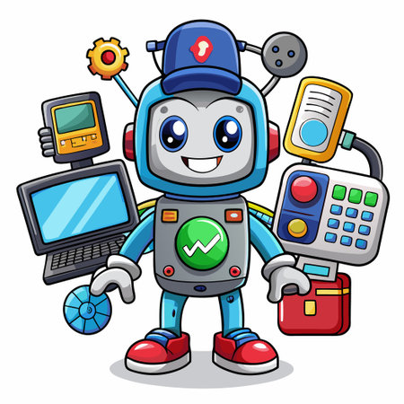 Cheerful Gadget and Electronics Mascots: Gadget and Electronのイラスト素材