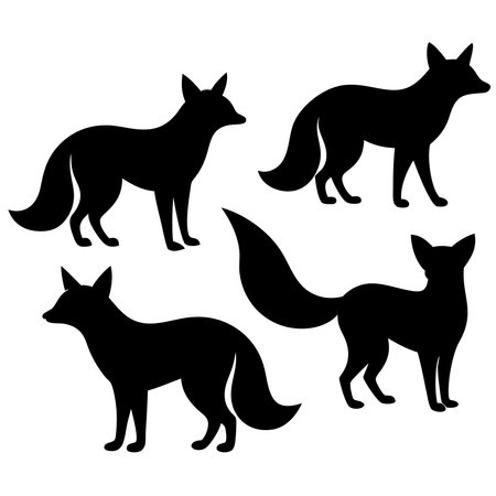 Set of Intricate Fox Silhouettes on a Pristine White Backgroundのイラスト素材