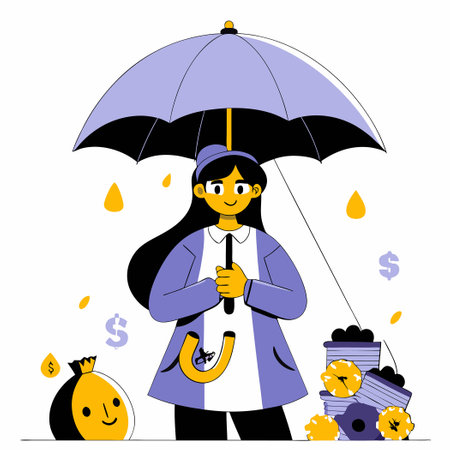 Girl Sheltering Herself from the Elements with an Umbrellaのイラスト素材