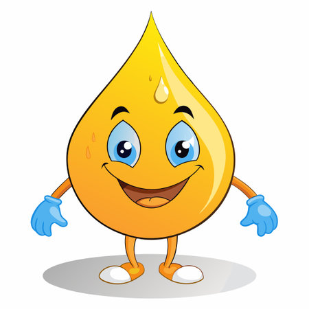Cute Blue Water Drop Cartoon Character with Flat Designのイラスト素材