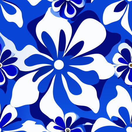 Abstract Floral Canvas Painting in Blue and White Huesのイラスト素材