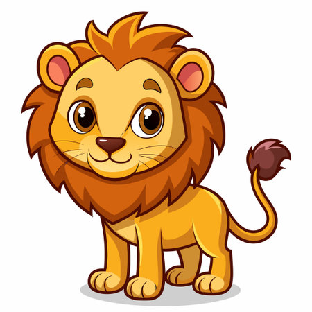 Adorable Cartoon Lion Character Isolated on White Backgroundのイラスト素材