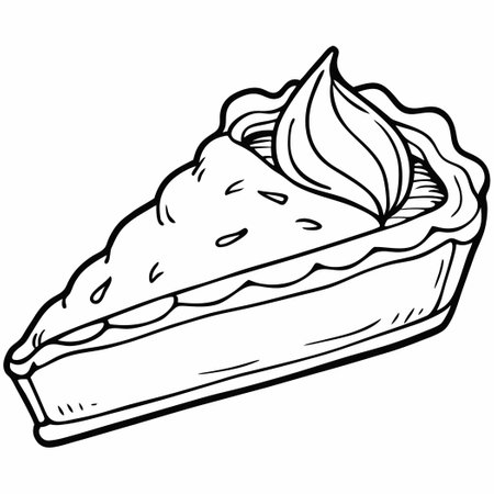 Minimalist Line Art of a Slice of Pie with a Generous Dollop of Whipped Creamのイラスト素材
